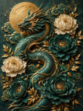 dragon, fleurs, classique