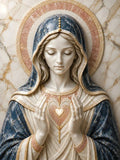 Toile / Tableau Vierge Marie Sacré Cœur Marbre Bleu & Or 30x40 cm