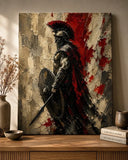 Toile / Tableau Guerrier Spartiate Noir & Rouge Style Bataille 30x40 cm