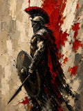 Toile / Tableau Guerrier Spartiate Noir & Rouge Style Bataille 30x40 cm